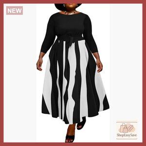 Elegant Plus Size Maxi Dress with Belt and Pockets Modern Chic Wedding Guest